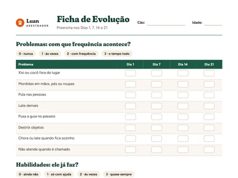 Página da Ficha de Evolução